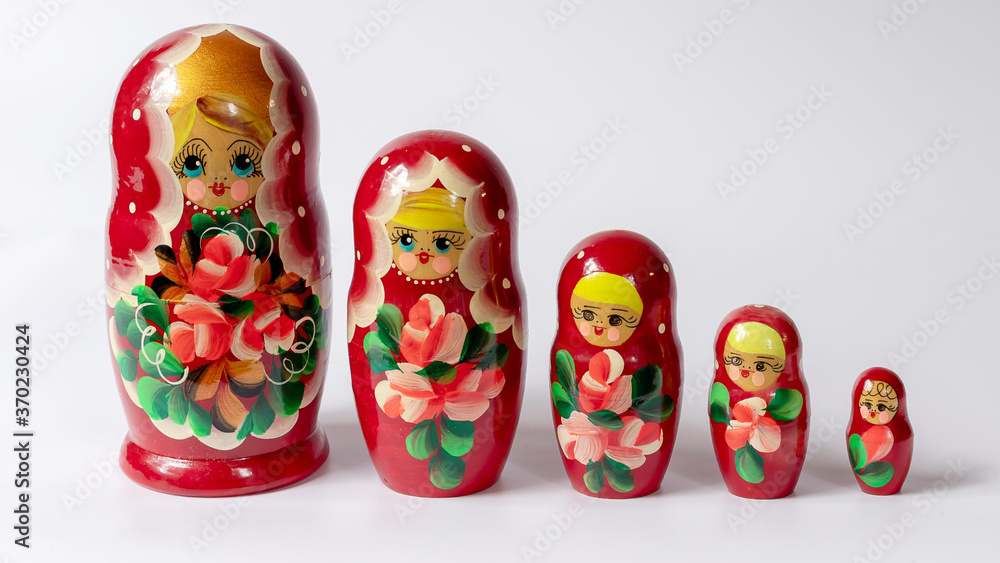 matryoshka russian nesting dolls isolated on white background