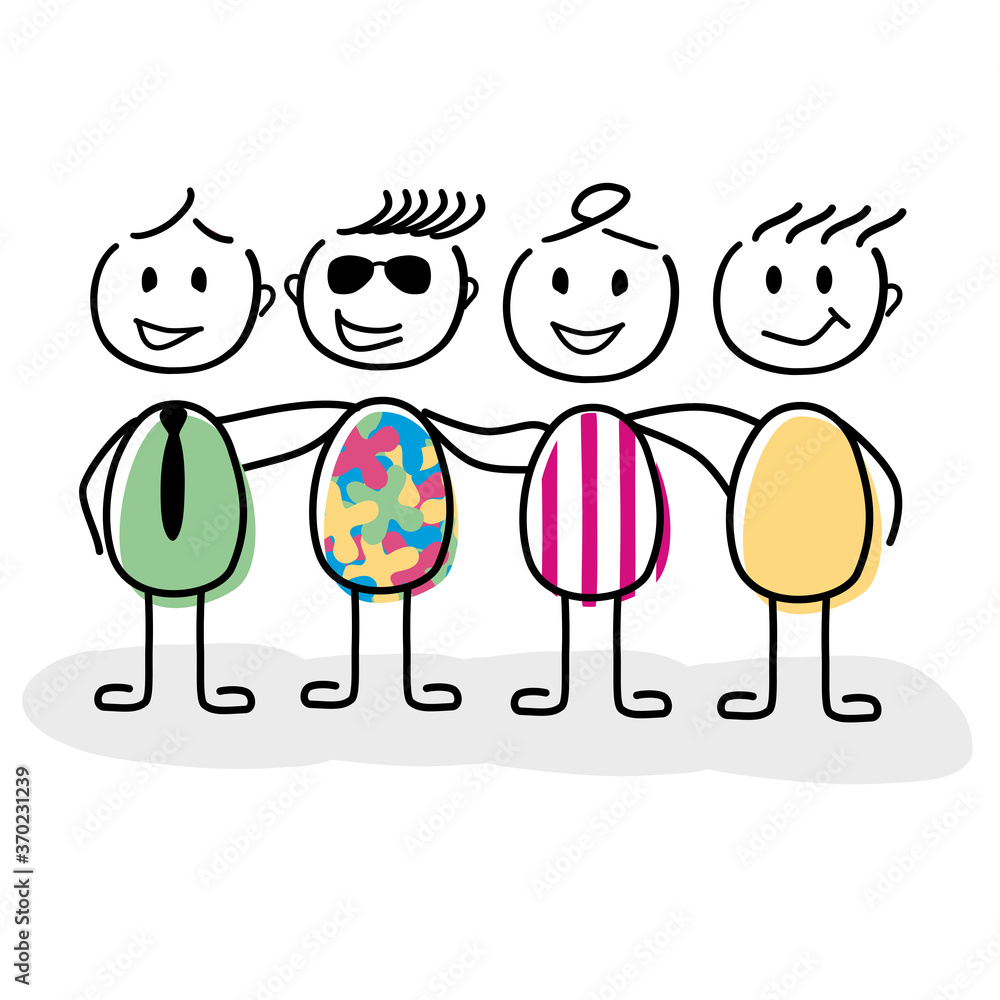 Comic Style Gruppe von Freunden Vektor Grafik mit Strichmännchen aus