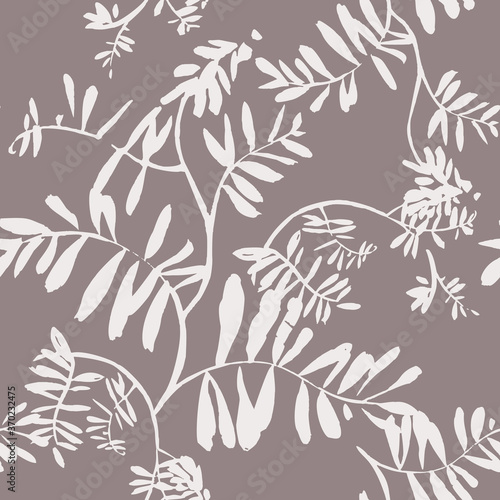 Floral seamless pattern. Silhouettes of wildflowers, branches, twigs and foliage. Flat botanical ornament. Nature motif. Background with flowers for wallpaper, textile, fabric, and clothes.