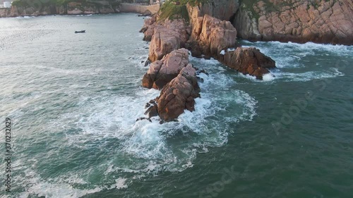 Aerial view of rocks around a island in Zhoushan Shengsi China. Drone shot footage 4k(UHD).