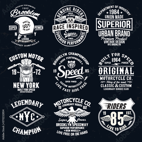 Set of vintage motorcycle labels, badges, logos and design elements.for t shirt and other uses.