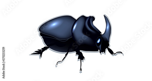 Beetle. 3d. Rhinoceros beetle logo. Insect. Vector stock illustration. Isolated. White background.
