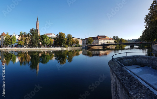river isar and old town of Landshut, view from the riverside