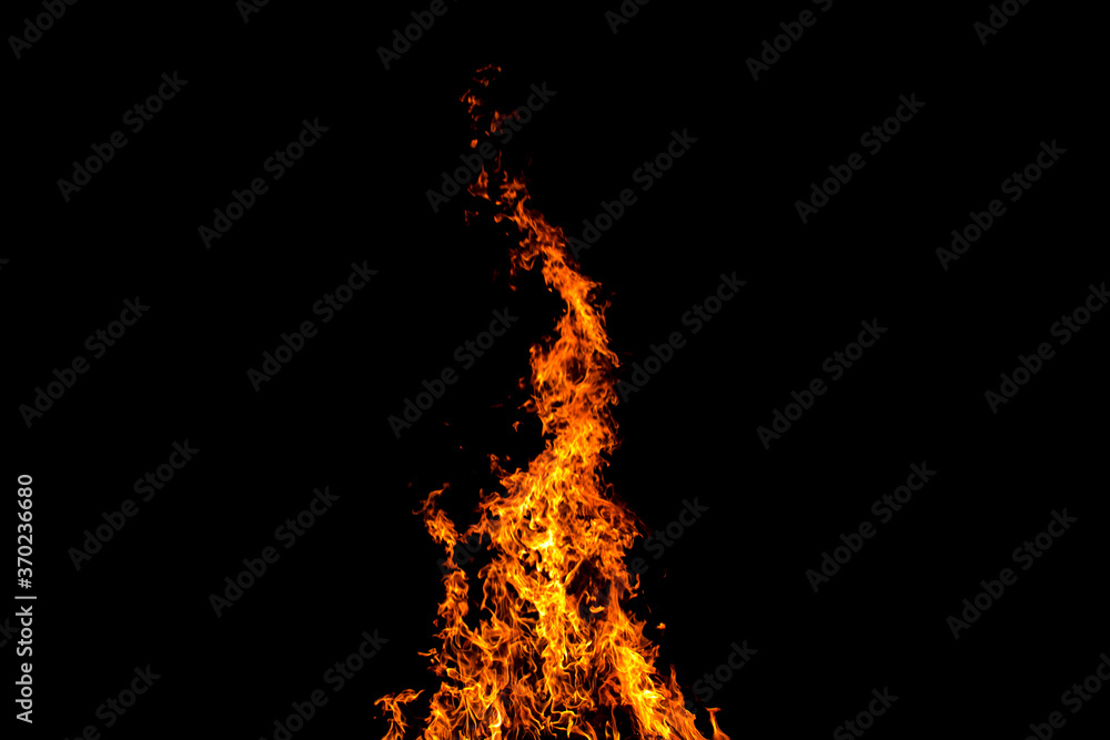Fire flames on black background, flame texture for backdrop.