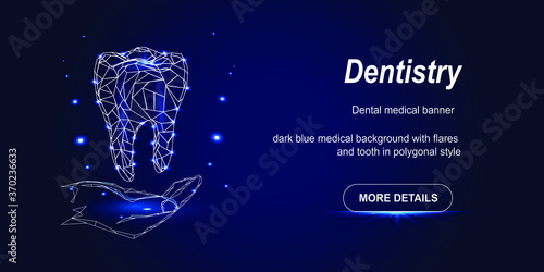 Healthy human tooth. Medicine polygonal style. Doctor online. New technologies in medicine and diagnostics. Telemedicine. Online medicine