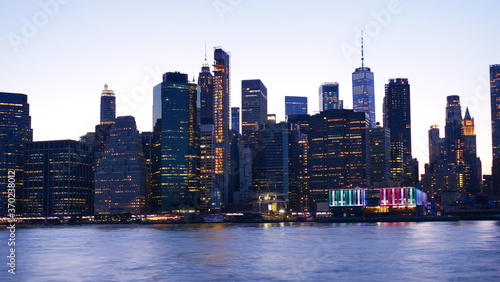 landscape of lower manhattan financial district evening 