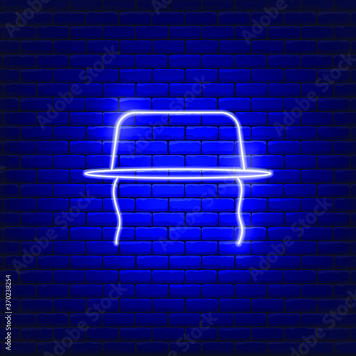 Vector illustration of hat with sidelock neon icon. Concept Holiday Rosh Hashanah. Jewish New Year sign.