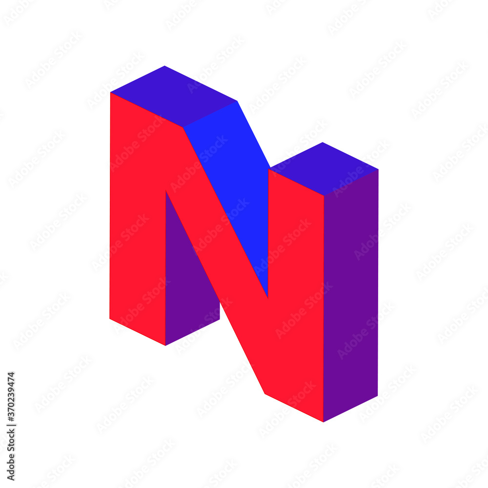 Isometric alphabet font N. 3d effect letters, numbers and symbols. Stock vector typeface for any typography design. Isometric alphabet font N. 3d effect letters, numbers and symbols. Stock vector typeface for any typography design.