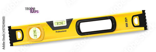 Bubble tool realistic yellow lying flat, construction level isolated on white background. Ruler building and engineering equipment. Vector illustration