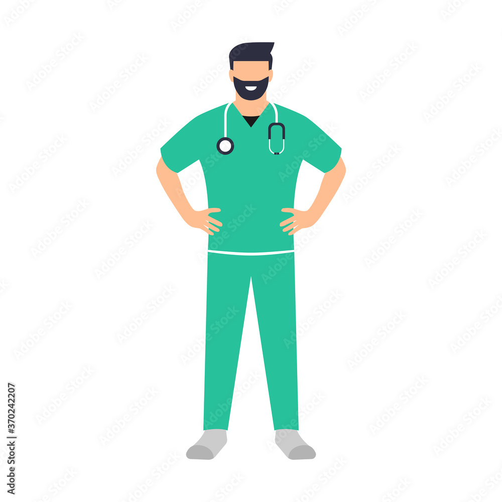 Doctor. Médico o enfermero. Hospital o clínica. Personal de salud. Ilustración vectorial estilo plano. Cuida tu salud