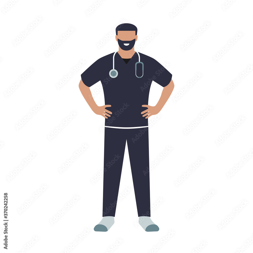 Doctor afroamericano o de color. Médico o enfermero. Hospital o clínica. Personal de salud. Ilustración vectorial estilo plano.