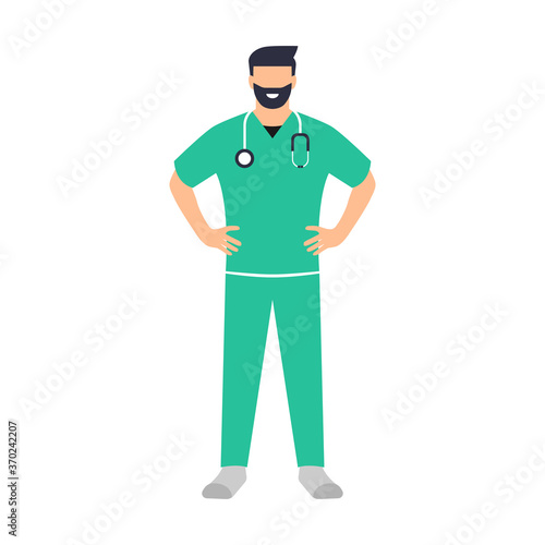 Doctor. Médico o enfermero. Hospital o clínica. Personal de salud. Ilustración vectorial estilo plano. Cuida tu salud