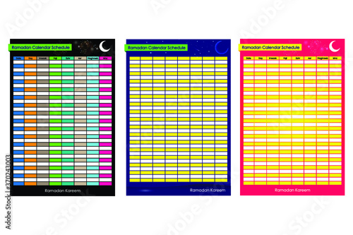 Ramadan Calendar Schedule - Fasting and Prayer time Guide. Vector. White background