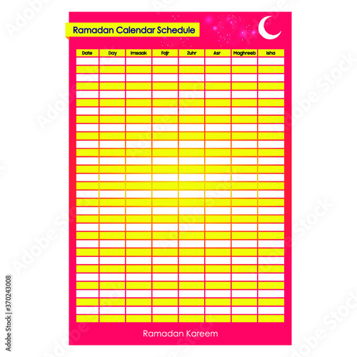 Ramadan Calendar Schedule - Fasting and Prayer time Guide. Vector