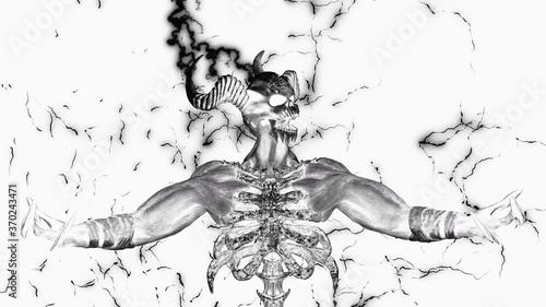 The Hell Creature VJ Loop is a motion graphics clip featuring horned demon with hands and finger movement. The creature features are a mix of demon and skeleton features. This video is perfect for VJ 