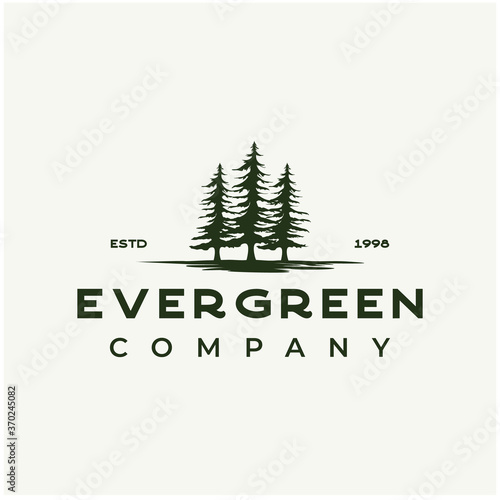 Vintage Rustic Retro Evergreen, Pines, Spruce, Cedar trees logo design