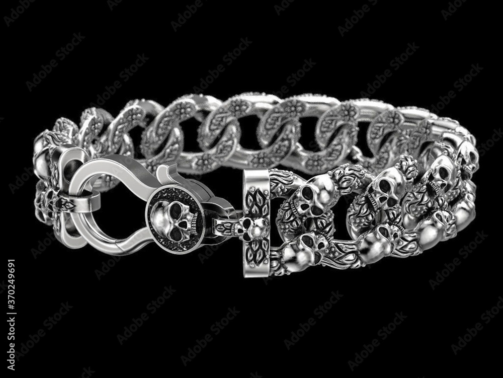 Gothic Skulls Patterns Bracelet , 3D Render Gothic Skulls Patterns Bracelet , 3D Render