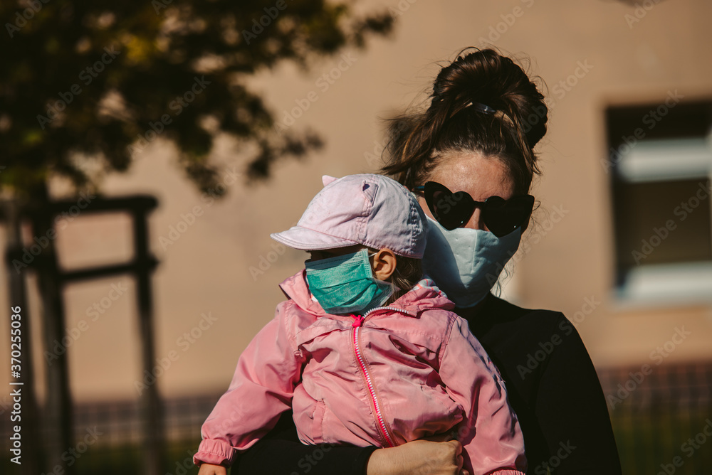 mother and baby with mask, coronavirus epidemic