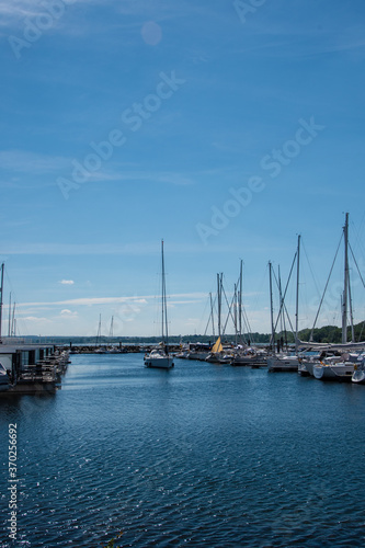 Village of Boltenhagen,Germany, August 9, 2020 - Boats in Boltenhagen at Baltic Sea in Mecklenburg, western Pomerania