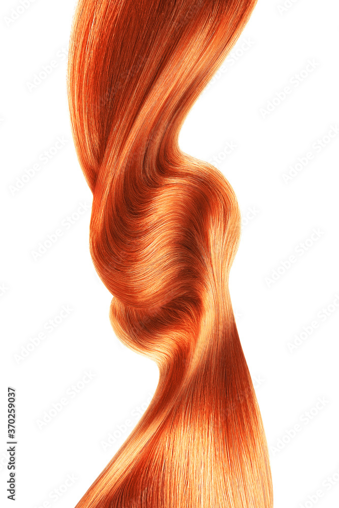 Swirled long red hair isolated on white background