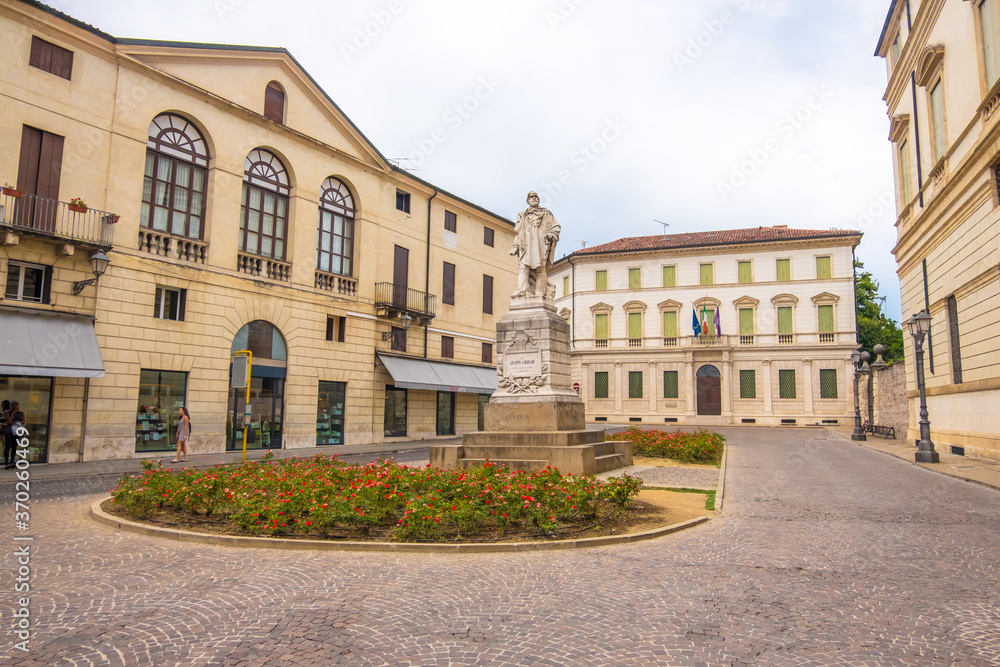 Piazza Castello and statue to Giuseppe Garibaldi in Vicenza, Italy