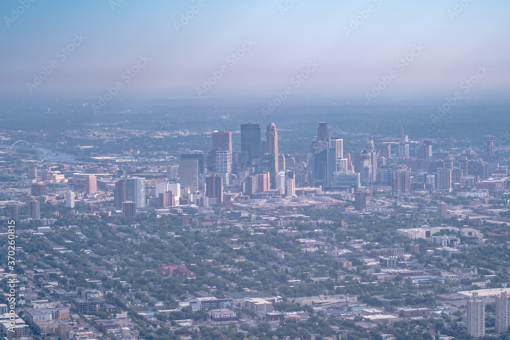 aerial view of major american city minneapolis minnesota