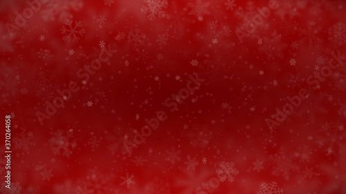 Christmas background of snowflakes of different shapes, sizes, blur and transparency in red colors