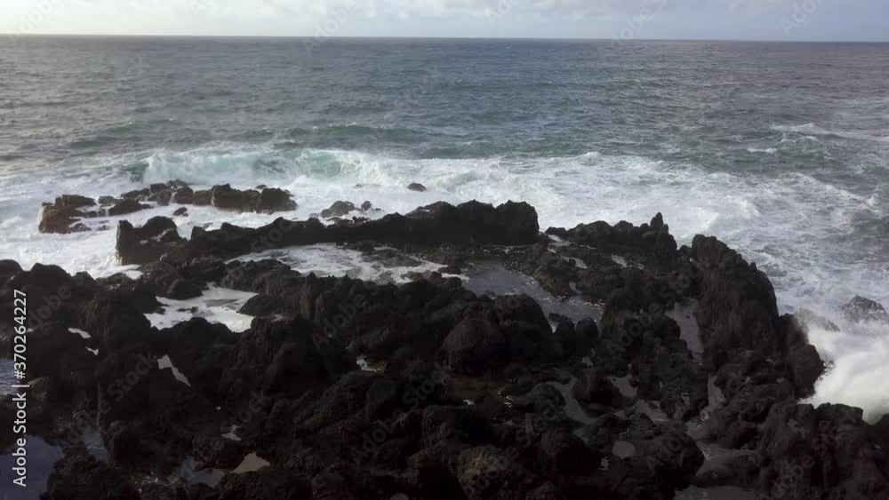 Aerial Dolly Shot Of Atlanic Ocean Waves Swells Spray Foam, Azores Aerial Dolly Shot Of Atlanic Ocean Waves Swells Spray Foam, Azores