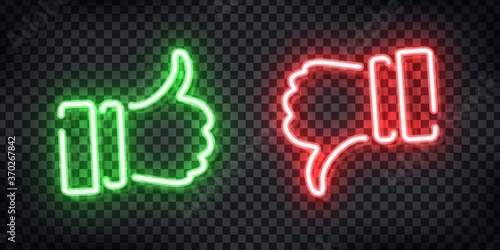 Vector realistic isolated neon sign of Thumb up and down logo for decoration and covering on the transparent background. Concept of rating, network and social media.
