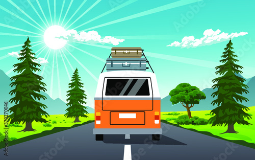 bus on the road with luggage