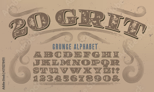 A Grunge Vector Alphabet With the Effect of Peeling and Cracked Paint. This Font Has a Worn, Rough, and Gritty Quality. Includes Rustic Engraving-Style Line Work.
