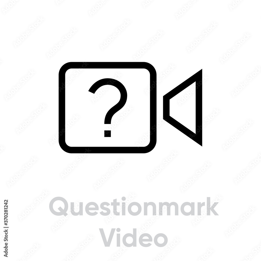Questionmark video sign in flat style. Editable vector outline. Single pictogram. Video help symbol. Questionmark video sign in flat style. Editable vector outline. Single pictogram. Video help symbol.