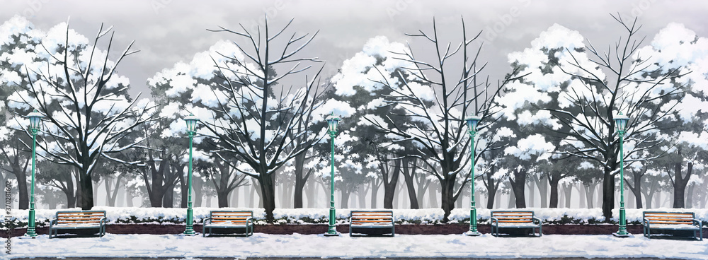 Park Anime Background - Winter Day.	
