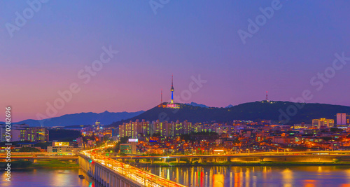  view of traffic and sunset at Banpo Bridge  The Best View Of seoul city South Korea.
