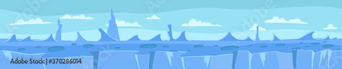 Antarctica winter ice. Cold planet. Game background. Seamless pattern. Landscape panorama. Unending vector flat. Horizontal banner.