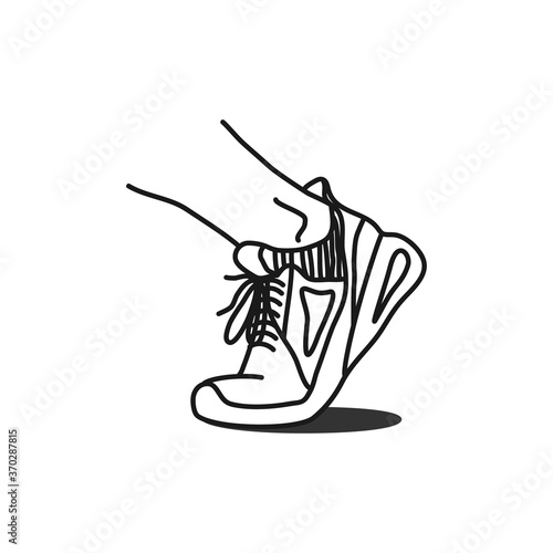 Sneaker icon in monochrome doodle style isolated on white background. Sport and fitness symbol stock vector illustration.