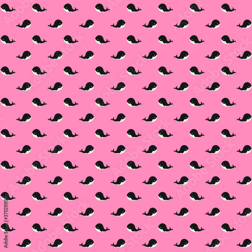 Black and white whale with pink background repeat pattern