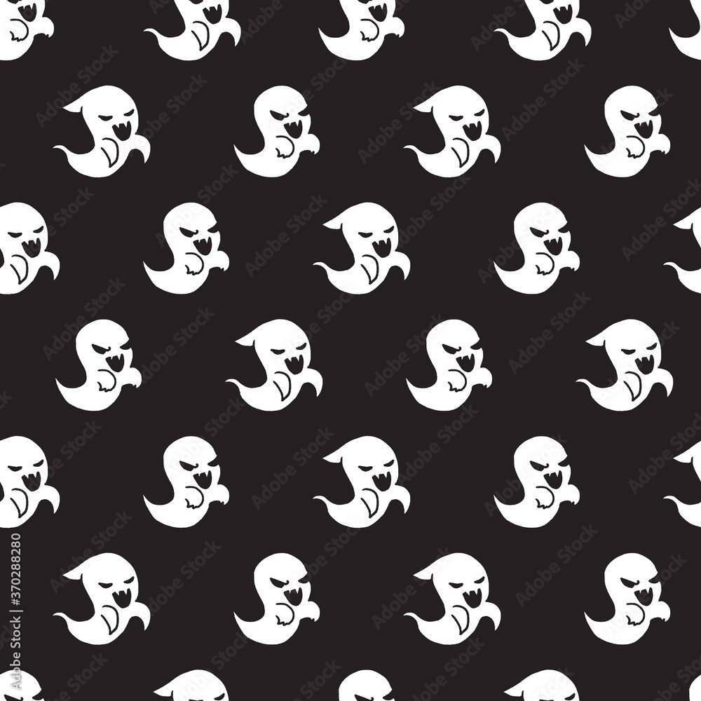 Spooky white ghost vector cartoon seamless pattern