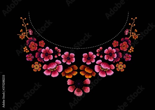 Flower Design Embroidery on black  background vector illustration