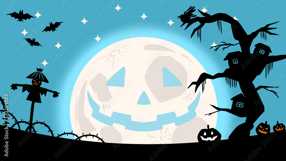 ハロウィン月 青背景 壁紙 Stock Illustration Adobe Stock ハロウィン月 青背景 壁紙 Stock Illustration Adobe Stock
