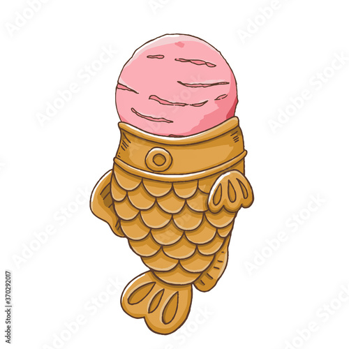 Illustration of Taiyaki ice cream, fish shaped-dessert