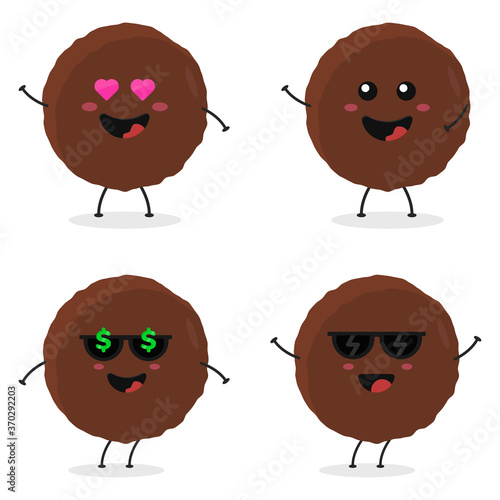 Cute flat cartoon meatball illustration. Vector illustration of cute meatball with a smiling expression.	