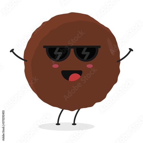 Cute flat cartoon meatball illustration. Vector illustration of cute meatball with a smiling expression.	