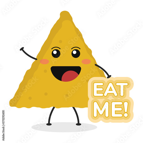Cute flat cartoon nachos illustration. Vector illustration of cute nacho with a smiling expression.