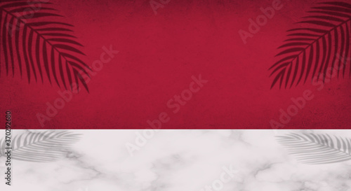 abstract background for product presentation with marble table and ruby walls color
