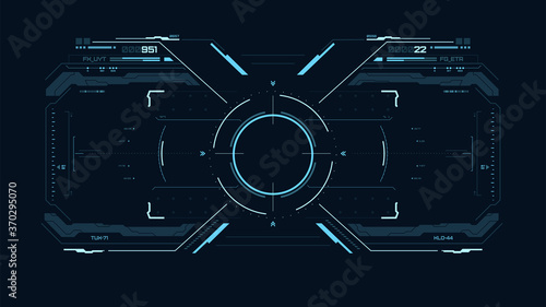 Futuristic blue user interface. Sci fi HUD. UI for game, vr. Concept dashboard display. Target element with touch screen. Vector illustration.