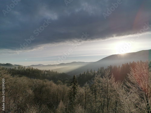 Obraz na płótnie Dusk at the watchtower, Bieszczady, Poland w salonie