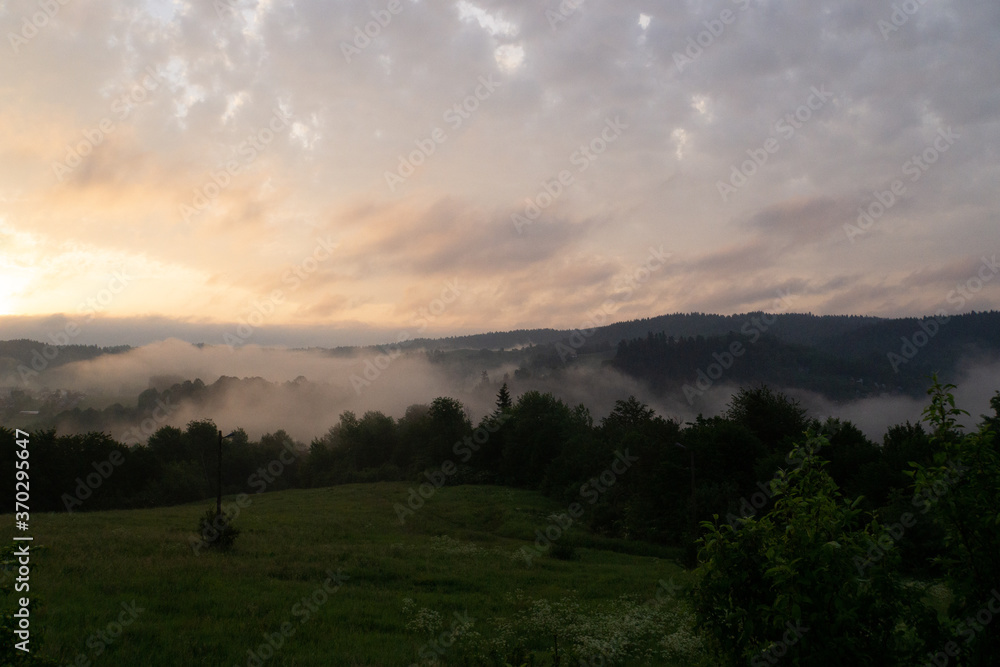 Dawn on the meadow, Bieszczady, Poland Dawn on the meadow, Bieszczady, Poland