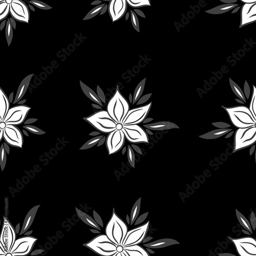 Black and white floral background. Can be used for background, wallpaper, wrapping paper, catalog, postcard.