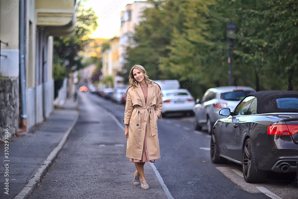 happiness girl in urban style dress walking in italian look